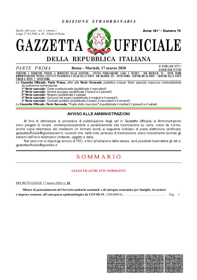 decreto legge 17 marzo 2020