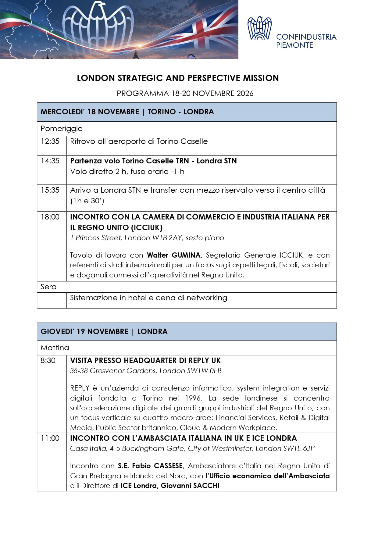missione londra 18 20 11 2026 programma