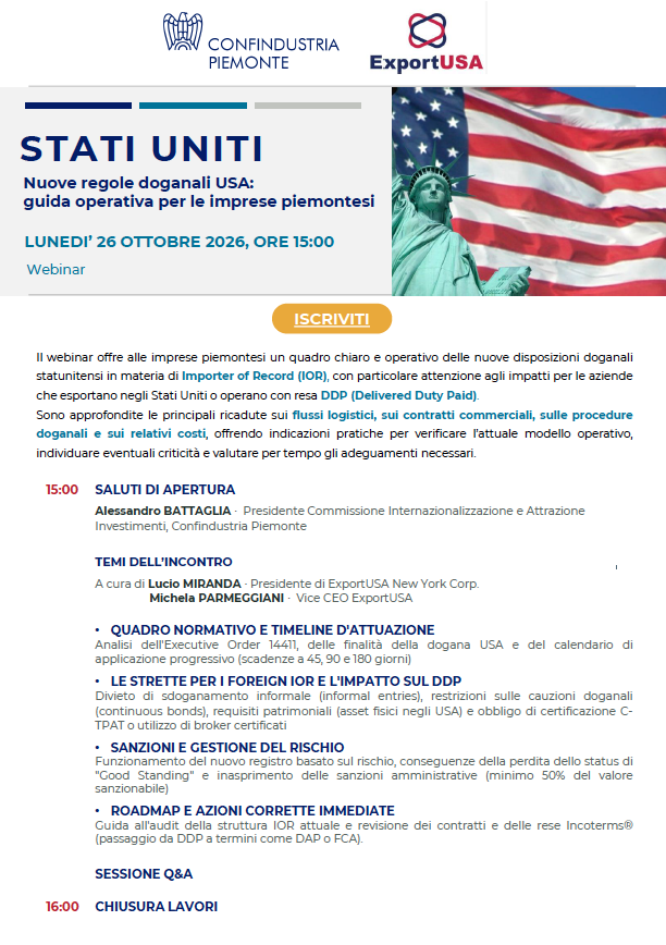programma nuove regole doganali usa guida operativa per le imprese piemontesi